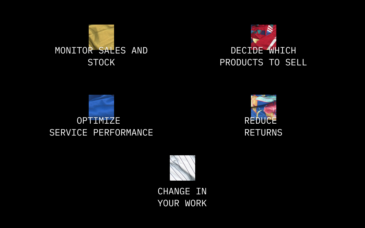 Monitor sales, decide which product to sell, optimize service performance, reduce returns, change in your work